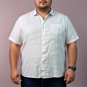 Tommy Bahama Button Up Shirt White Linen Casual Mens 3XL Short Sleeve Hawaiian